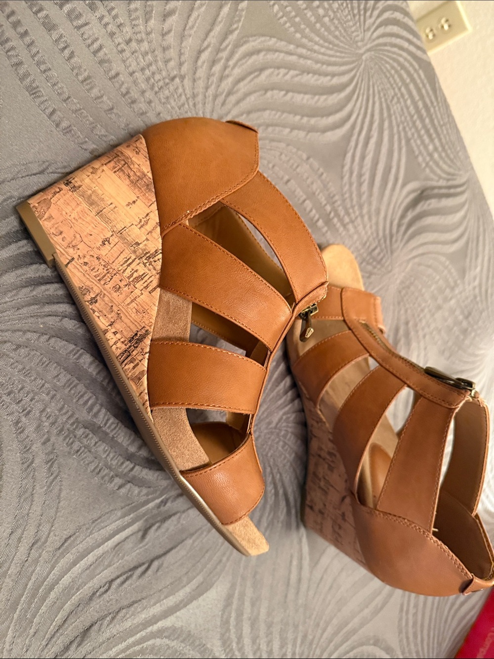 Style & Co. Tan Strappy Cork Wedge Sandals - Picture 1 of 5